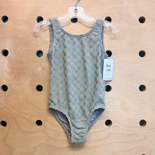 Green Textured Checker Swimsuit