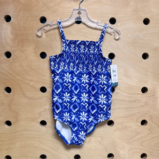 Blue Floral Smocked Swimsuit