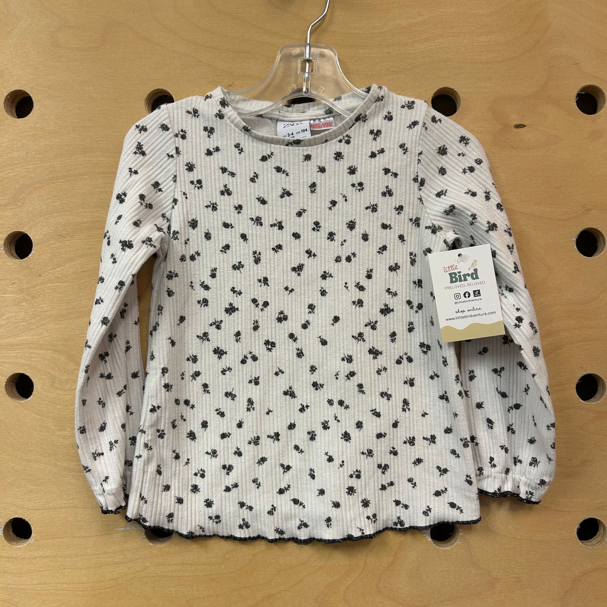 White/Black Floral Ribbed Top