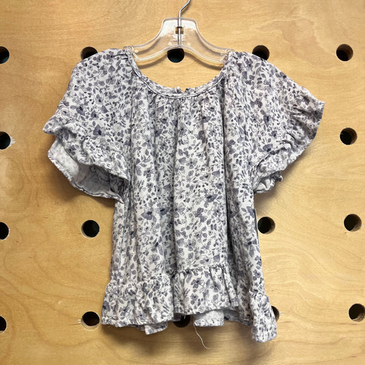 Blue Floral Ruffle Top