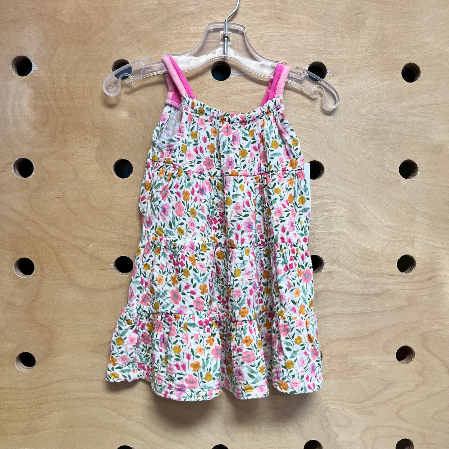 White/Pink Floral Gauze Dress