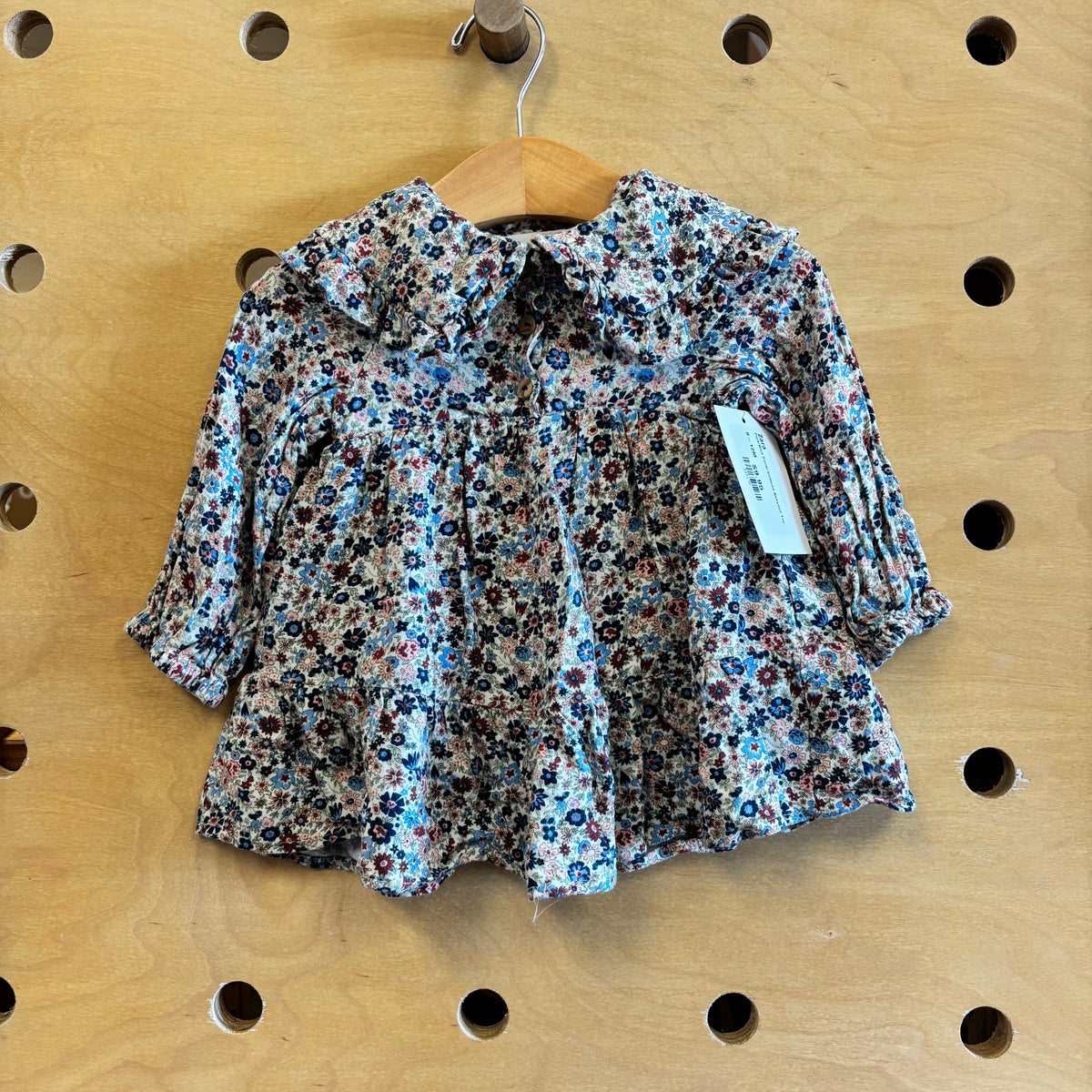 Pink/Blue Floral Collared Babydoll Top