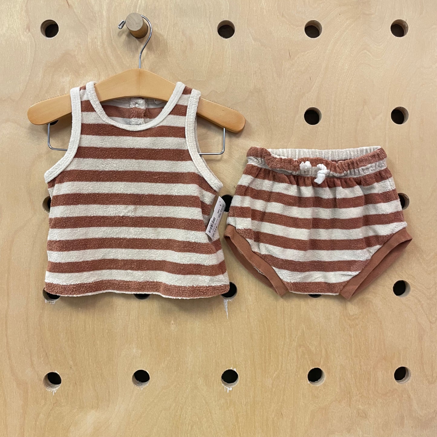 Brown Striped Organic Terry Tank & Shorts