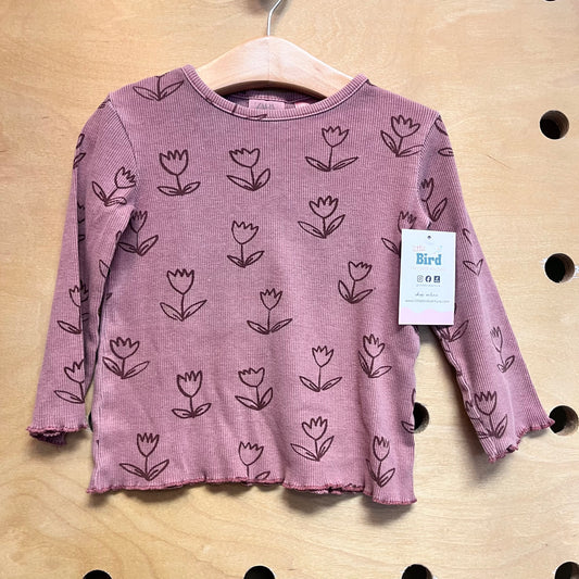 Mauve Floral Ribbed Top