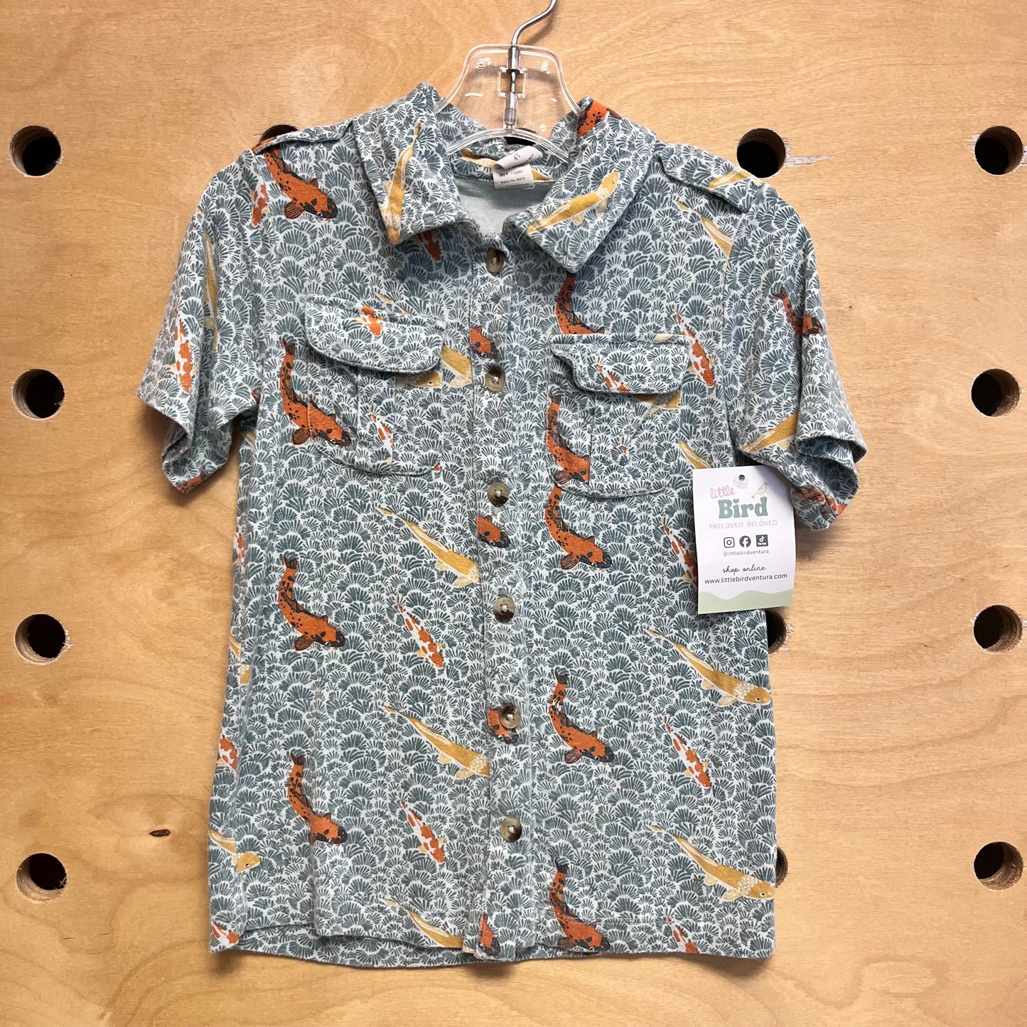 Blue NBamboo Koi Fish Button Up Shirt