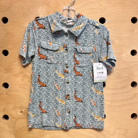 Blue NBamboo Koi Fish Button Up Shirt