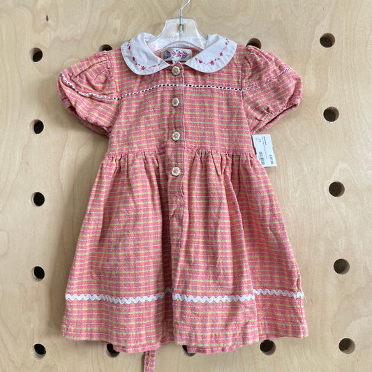 Pink & Yellow Plaid Daisy Button Dress