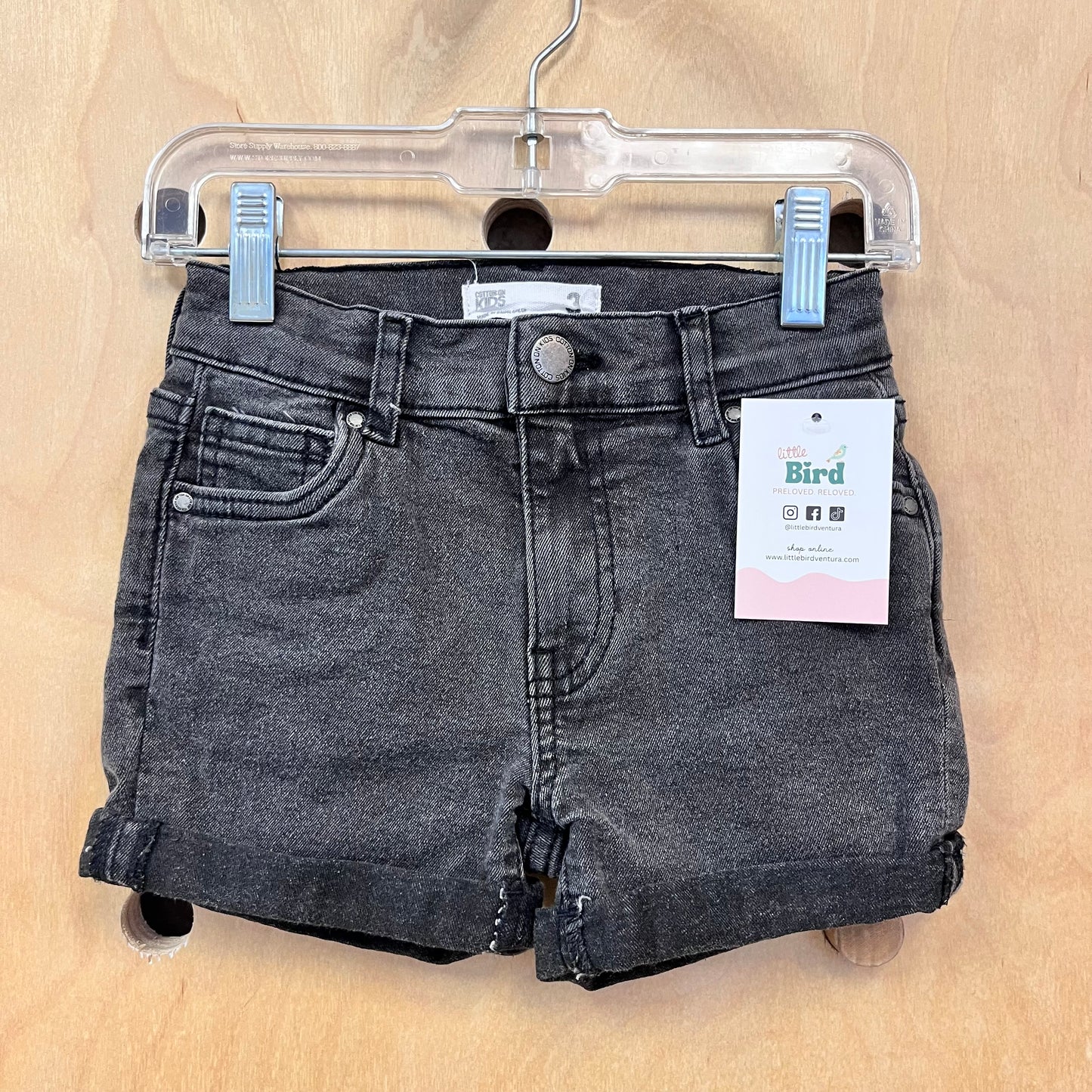 Black Cuffed Denim Shorts