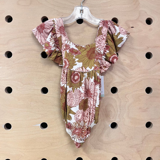 Green & Peach Floral Bamboo Romper