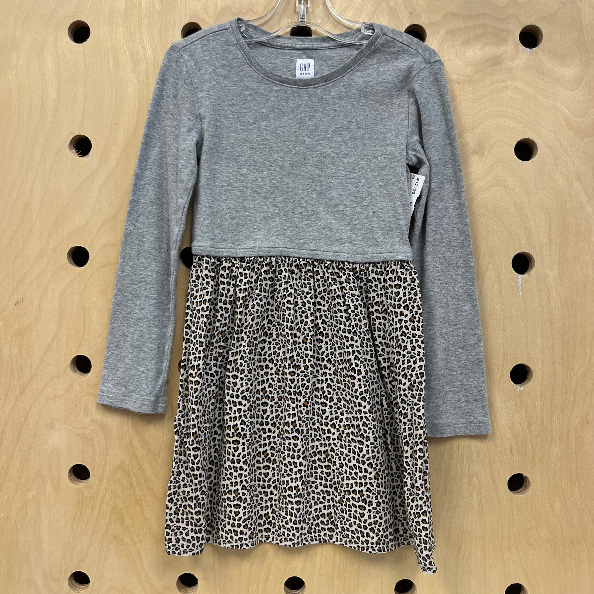Grey & Leopard Print Long Sleeve Dress