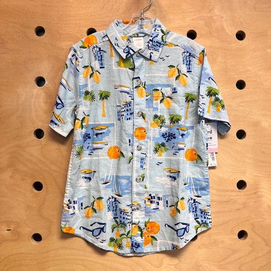 Blue Linen-Blend Seaside Button Up NEW!