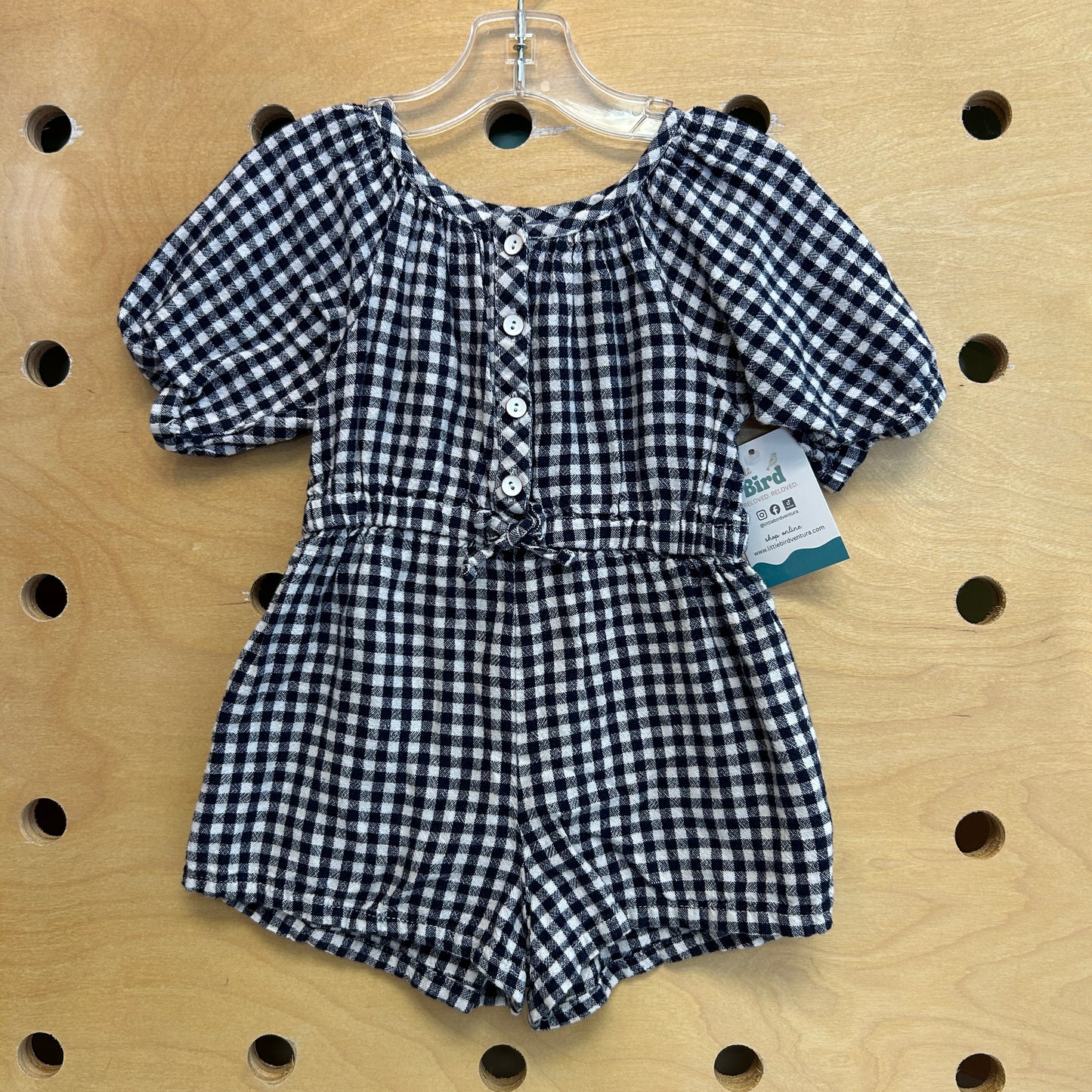 Blue Plaid Linen Blend Romper