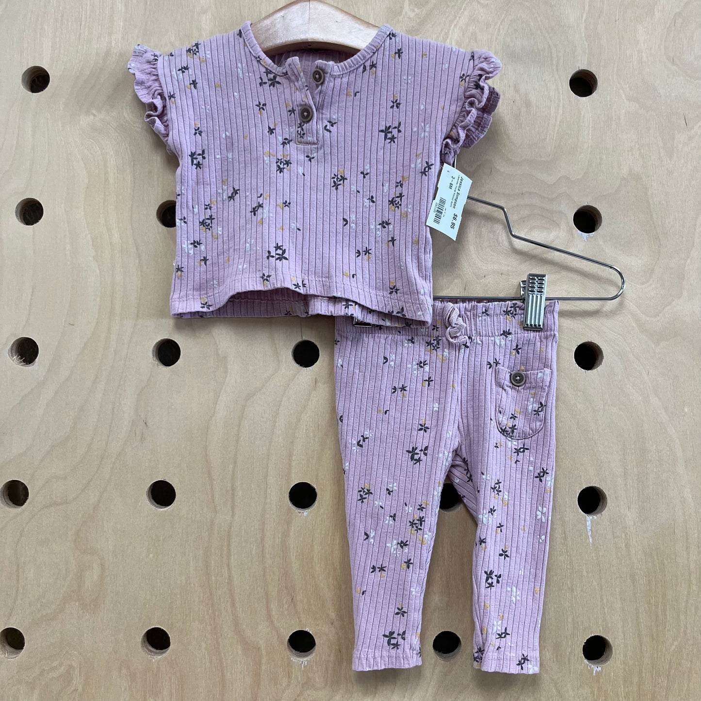 Lavender Floral Ribbed Outfit
