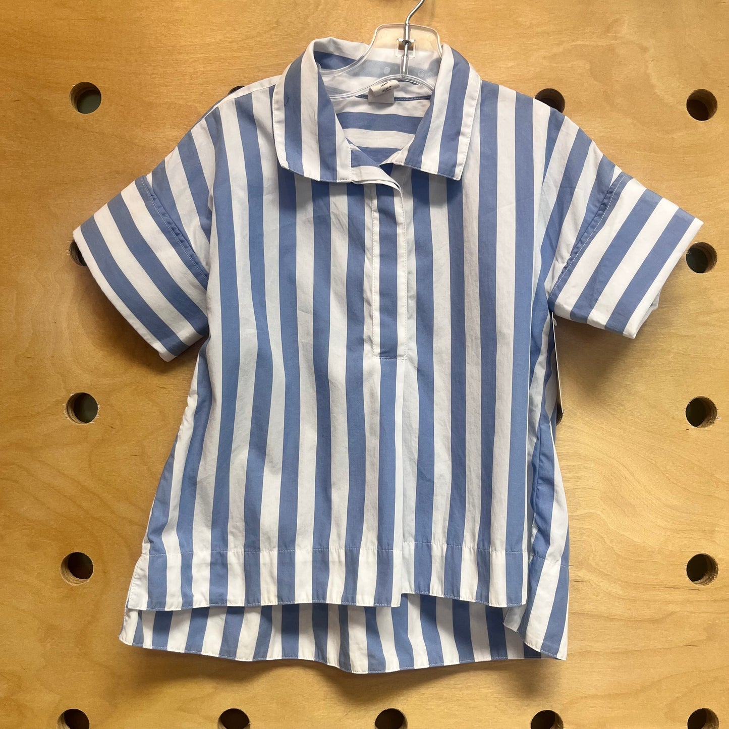 Blue/White Striped Collar 1/4 Button Tee