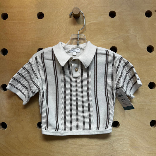 Brown/White Knit Collar Henley