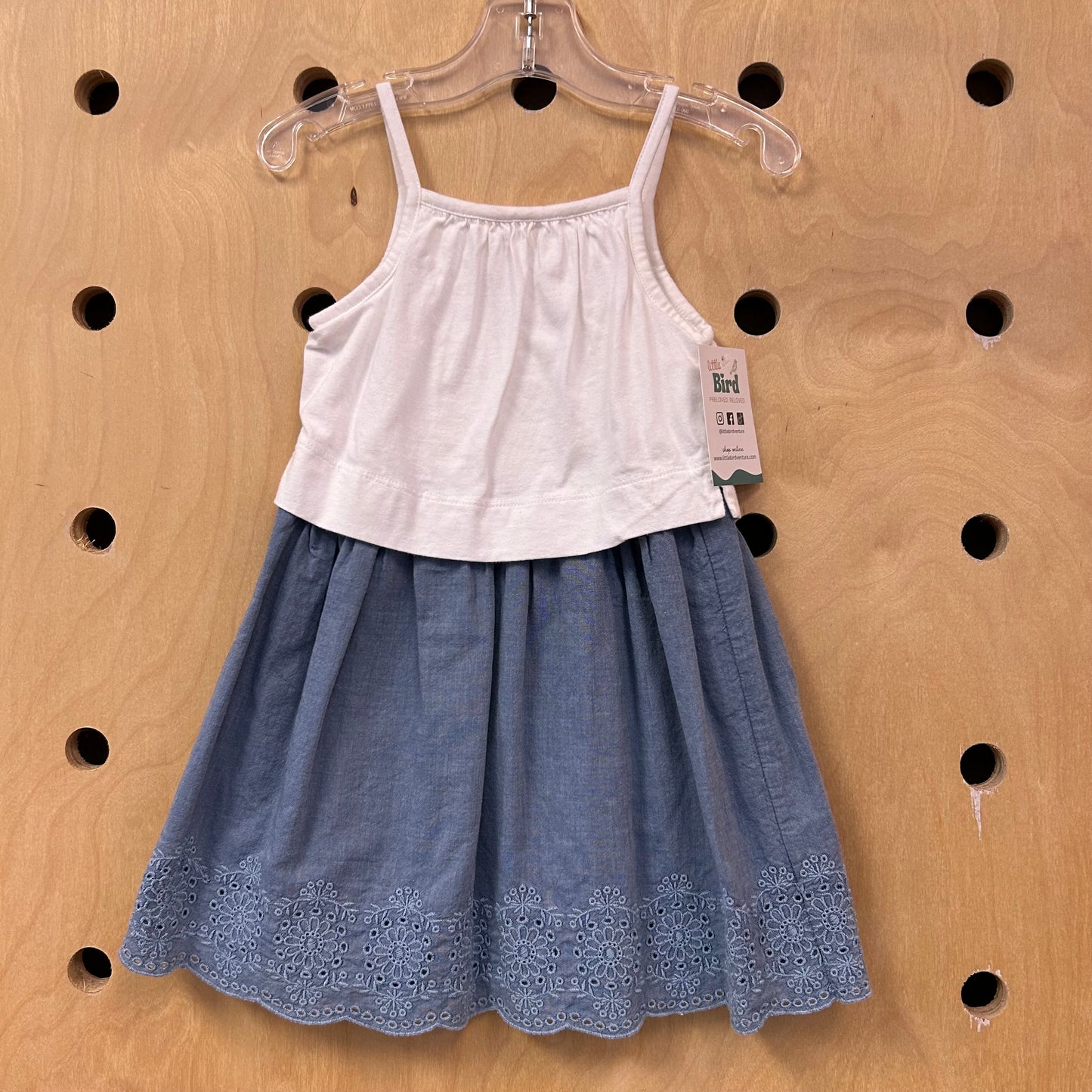 White + Chambray Eyelet Dress