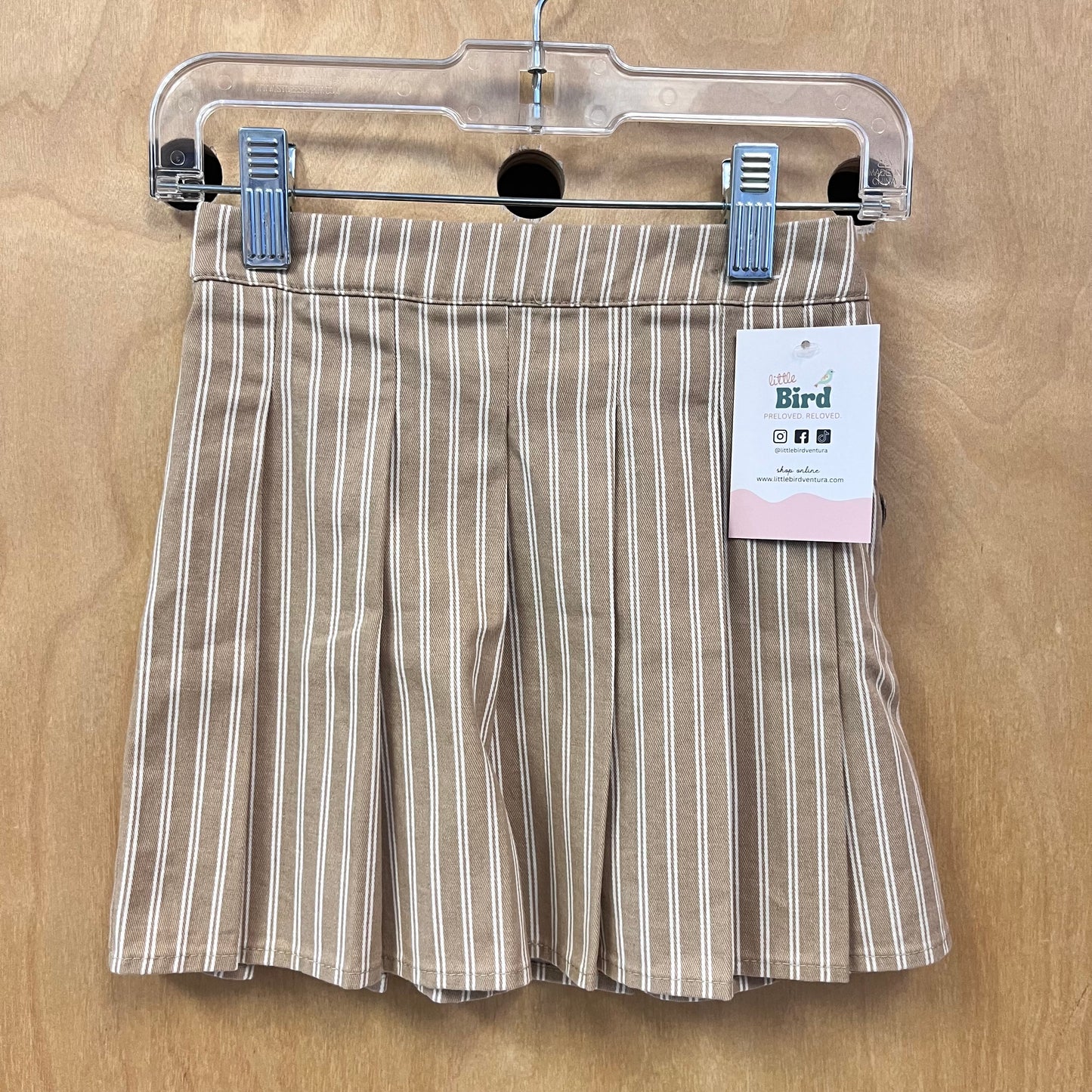 Beige Striped Pleated Skirt