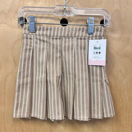 Beige Striped Pleated Skirt