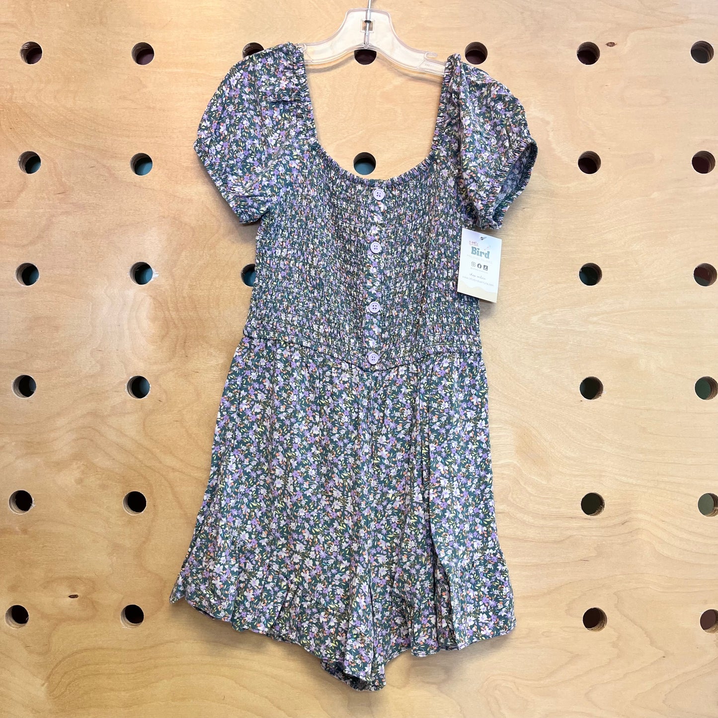 Green Floral Smocked Romper