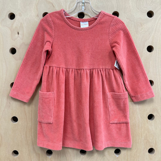 Coral Velour Ribbed Dress