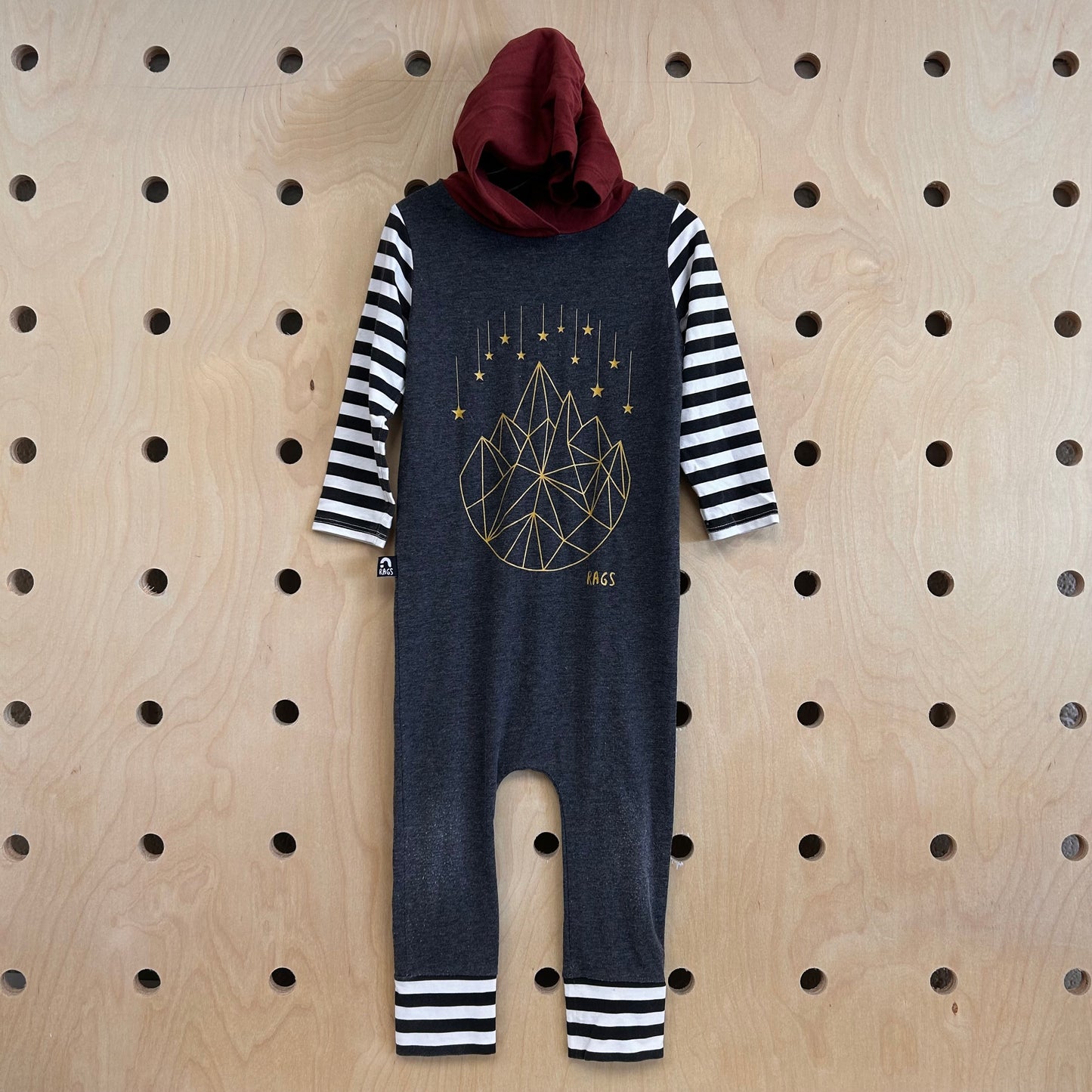 Grey & Black Striped Hooded Romper