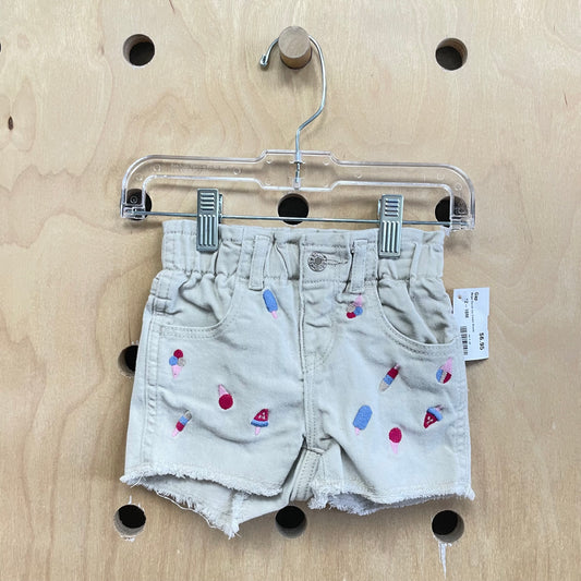 Beige Denim Ice Cream Shorts