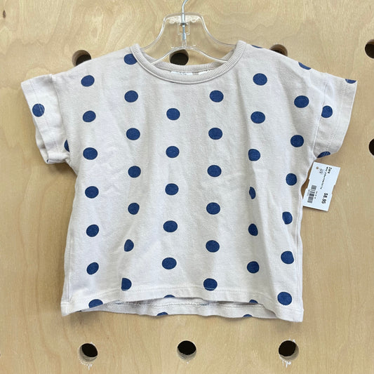 White  & Blue Polka Dot Top