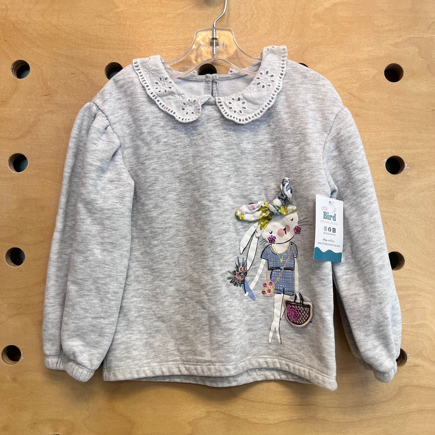 Grey Eyelet Collar Bunny Pullover