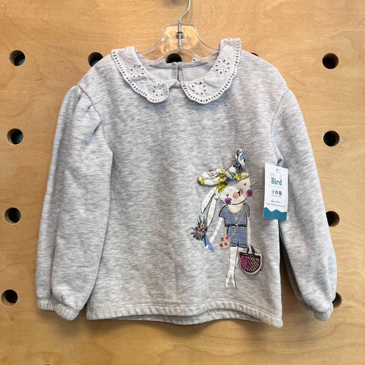 Grey Eyelet Collar Bunny Pullover