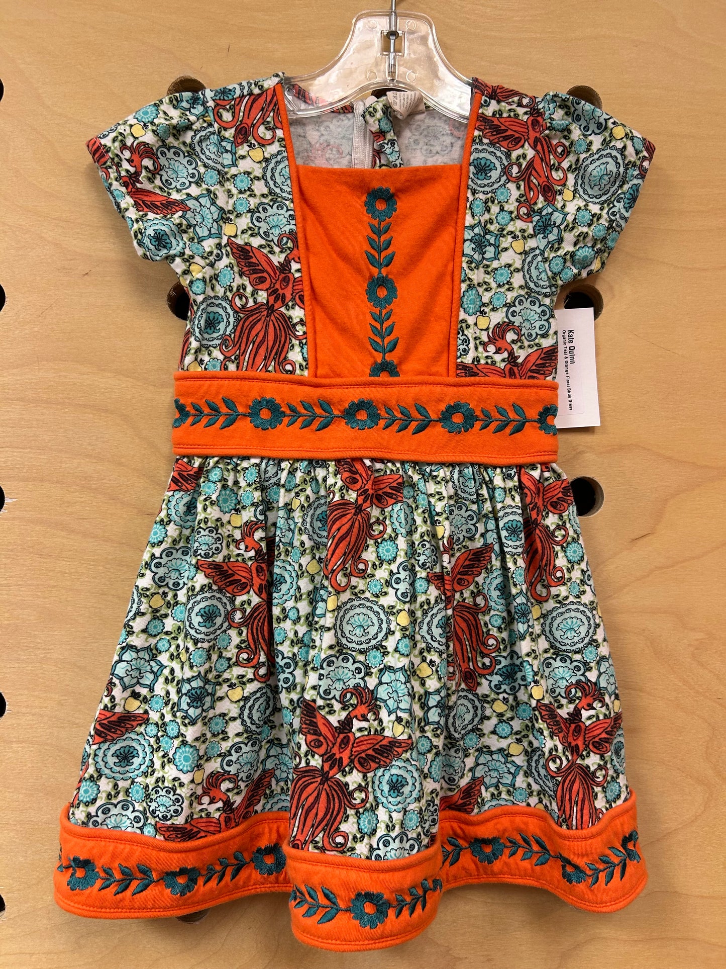 Organic Teal & Orange Floral Birds Dress