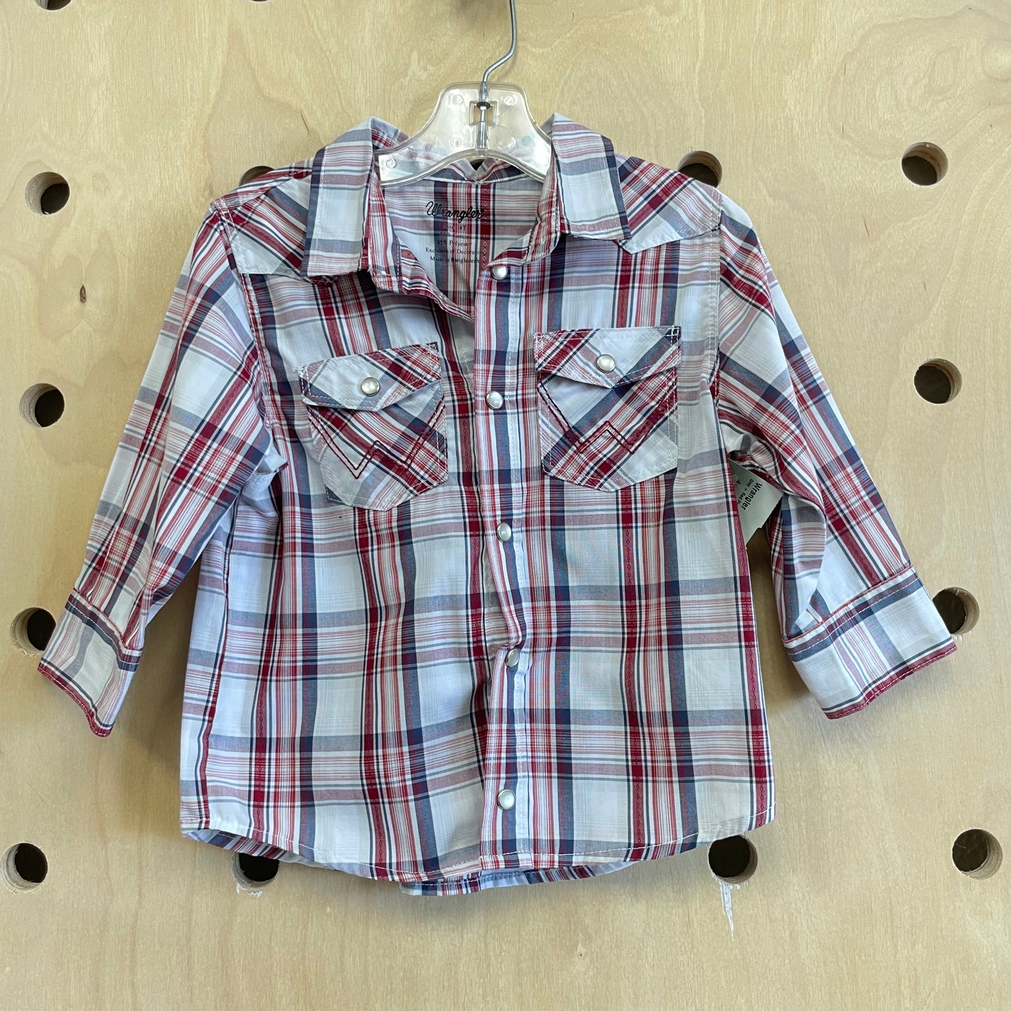 Grey + Red Plaid Western Snap Shirt