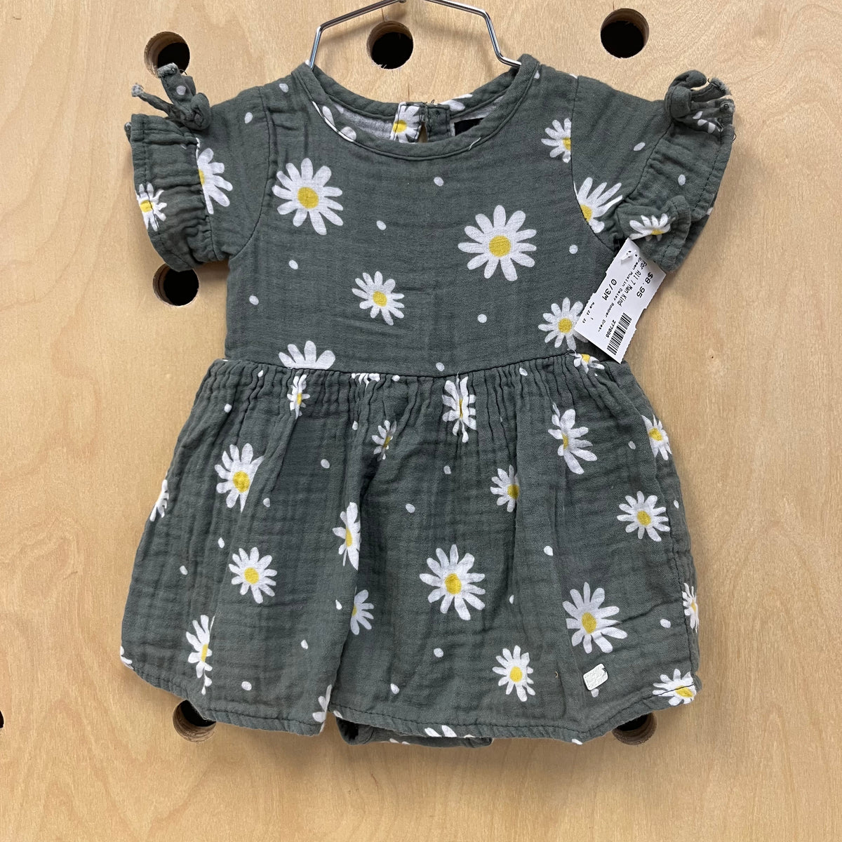 Green Muslin Daisy Romper Dress