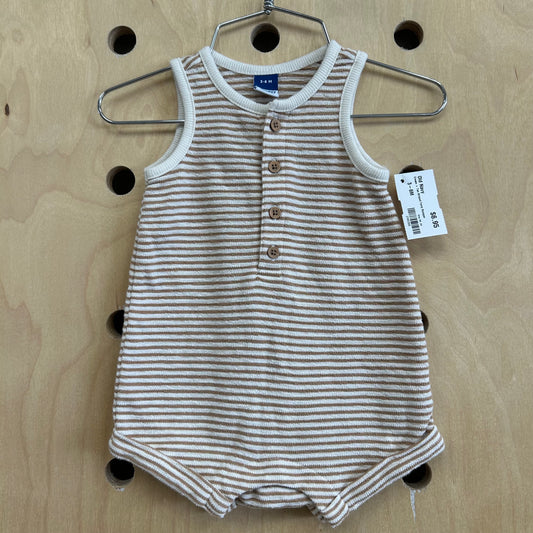 Cream + Tan Striped Terry Romper