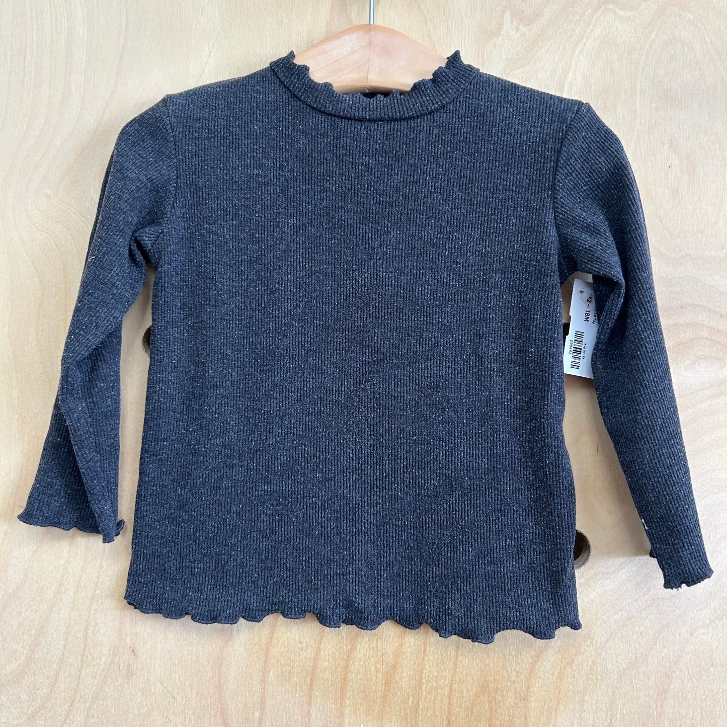 Grey Ribbed LS Top