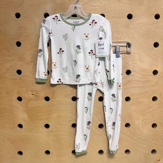 White/Multicolor Bamboo Flower PJ's
