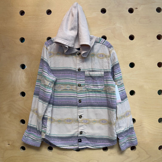 Beige/Purple Striped Hooded Button Up