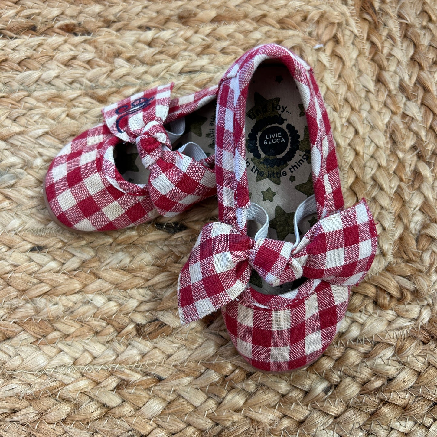 Red/Creme Plaid Bow Flats
