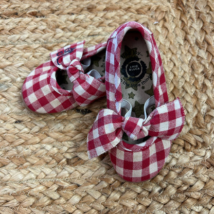 Red/Creme Plaid Bow Flats