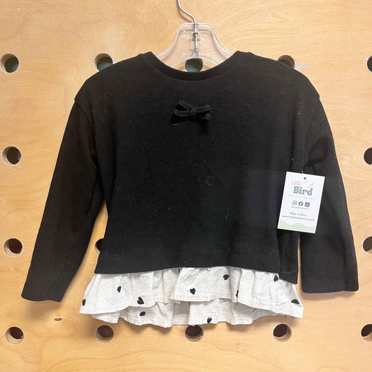 Black Bow/White Hearts LS