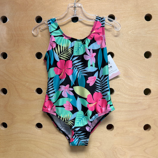 Black/Bright Tropical Floral Swimsuit