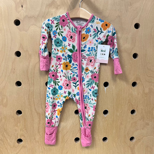 White Floral Bamboo Zip Footies