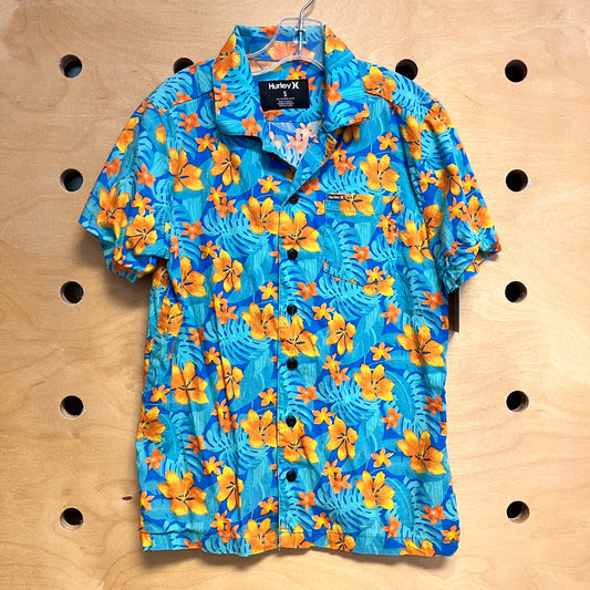 Blue/Orange Flowers Button Up