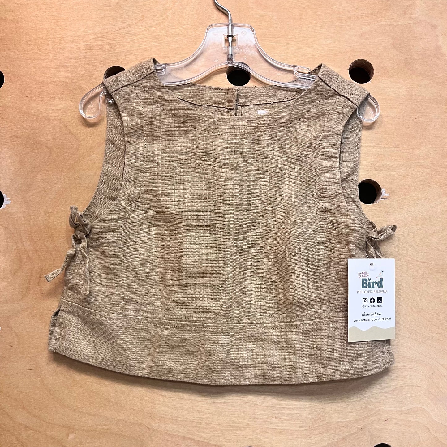 Tan Linen Bows Crop Tank