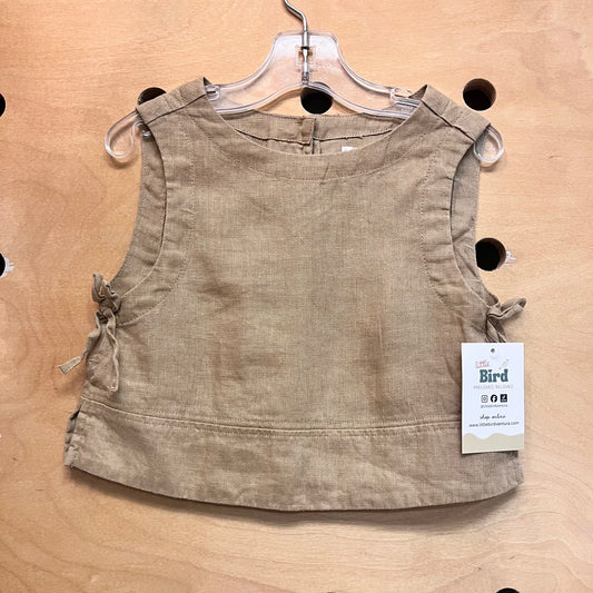 Tan Linen Bows Crop Tank