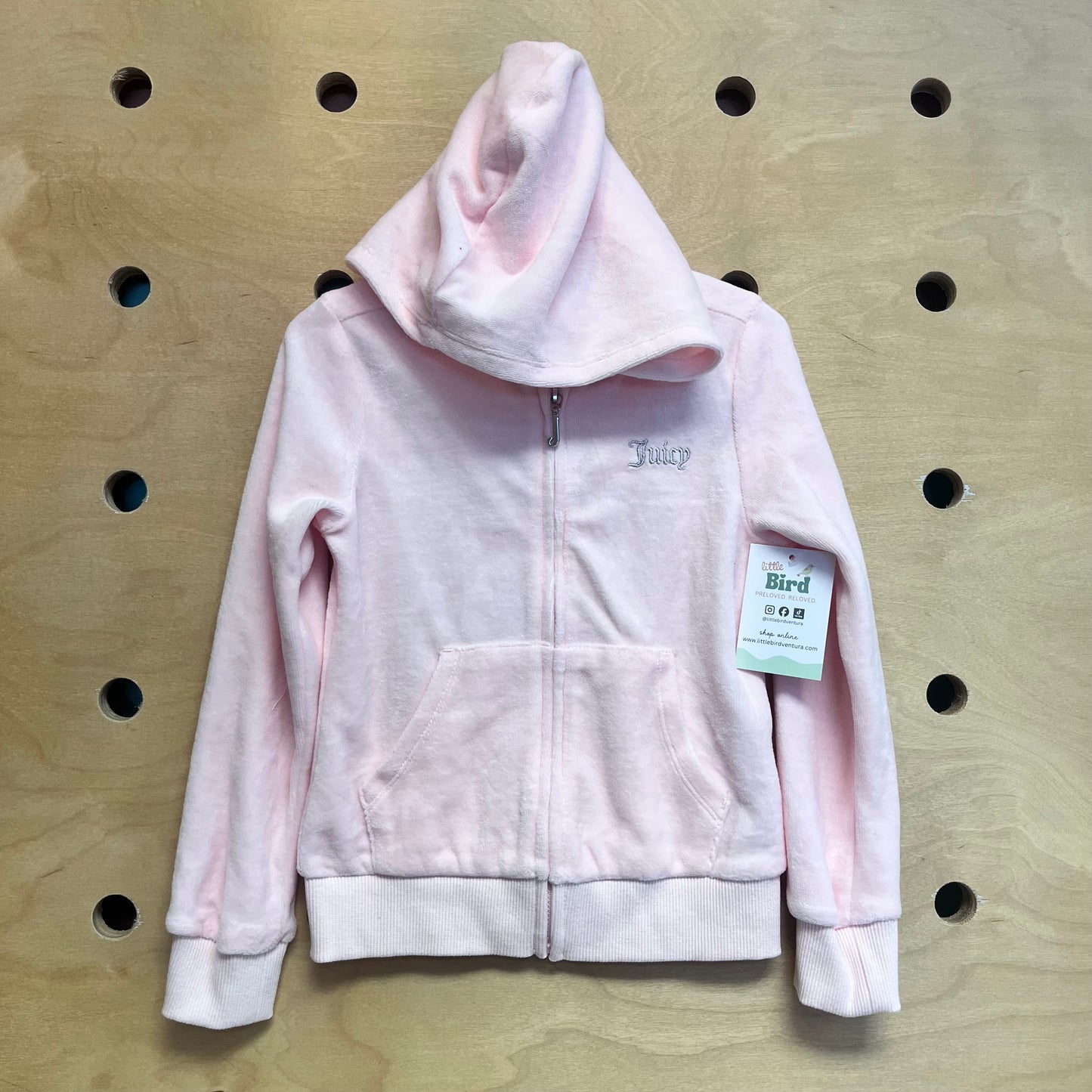 Pink Velour Embroider Logo Hooded Zip
