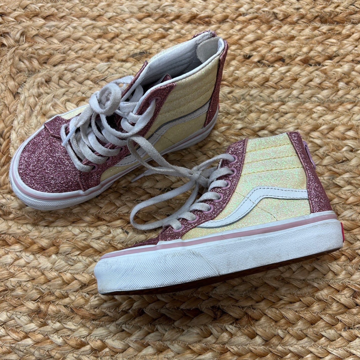 Yellow & Pink Glitter Zip-Up Sneakers