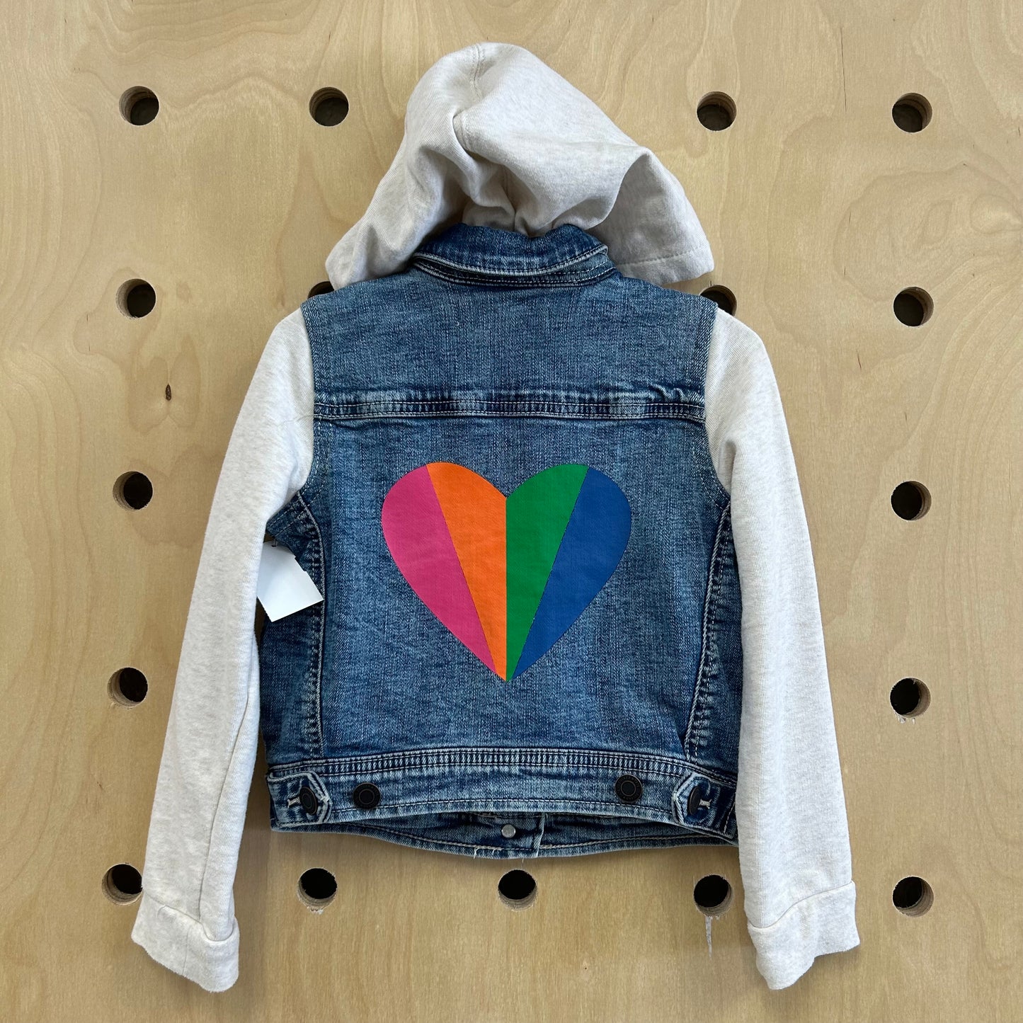 Rainbow Heart Hooded Denim Jacket