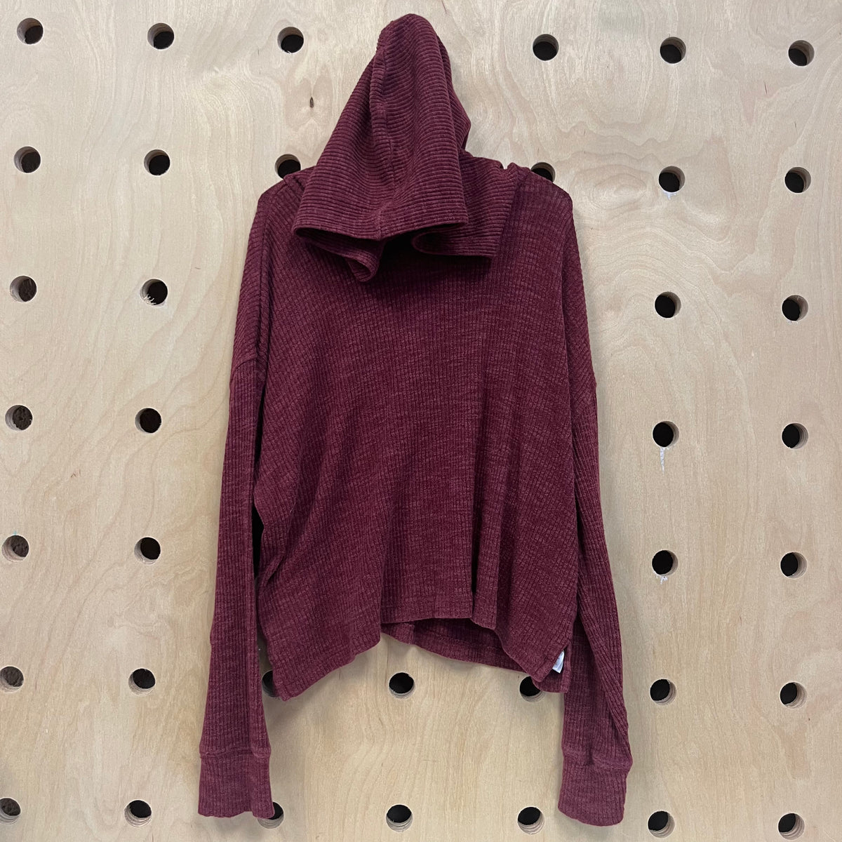 Maroon Ribbed Hoodie LS Tee