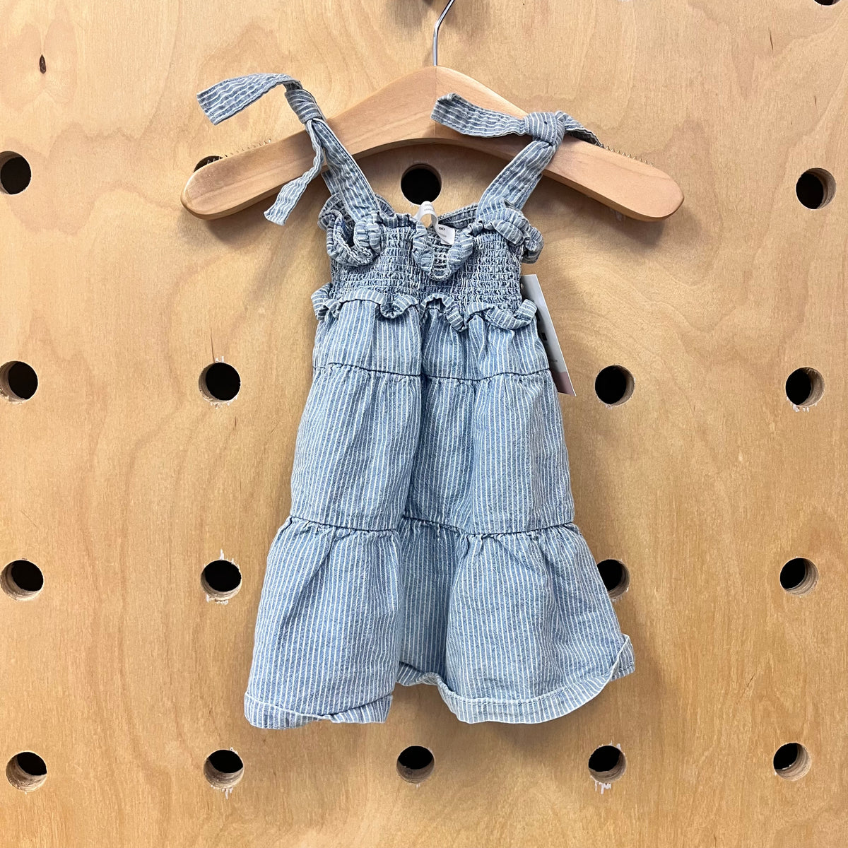 Striped Smocked Denim Dress