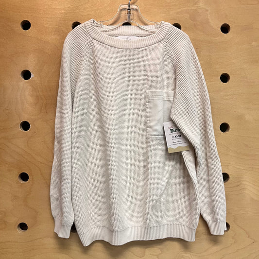White Waffle Knit Pocket Sweater